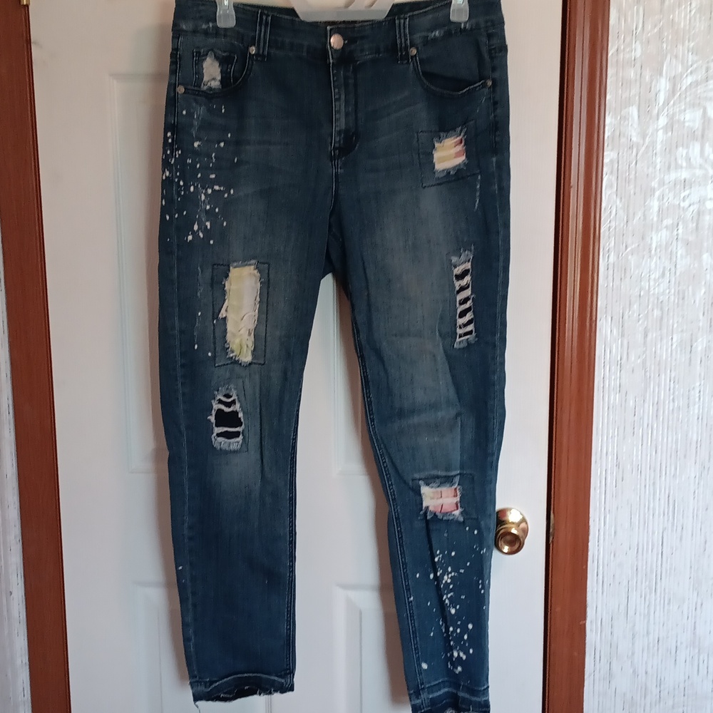Melissa McCarthy Distressed Blue Skinny Jeans, W18, L30